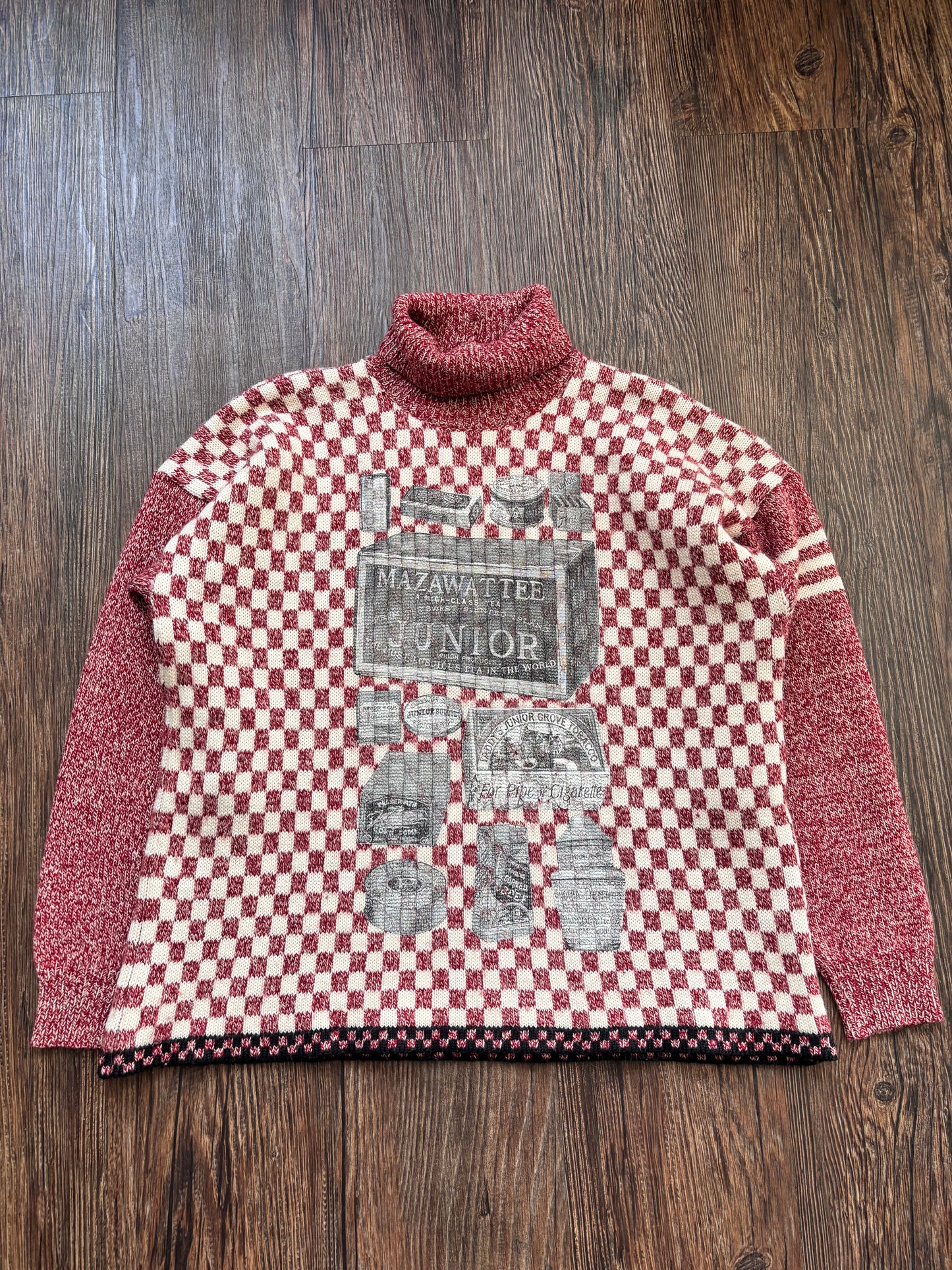 Vintage Checkerboard Rollkragenpullover – Bordeaux