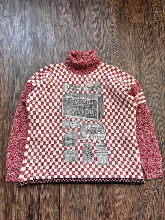 Vintage Checkerboard Rollkragenpullover – Bordeaux