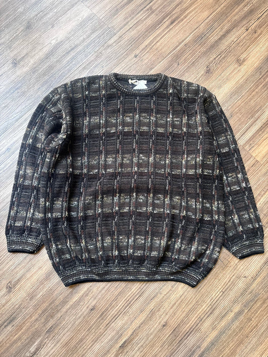 Vintage 90s Pattern Knit Sweater – Dark Brown