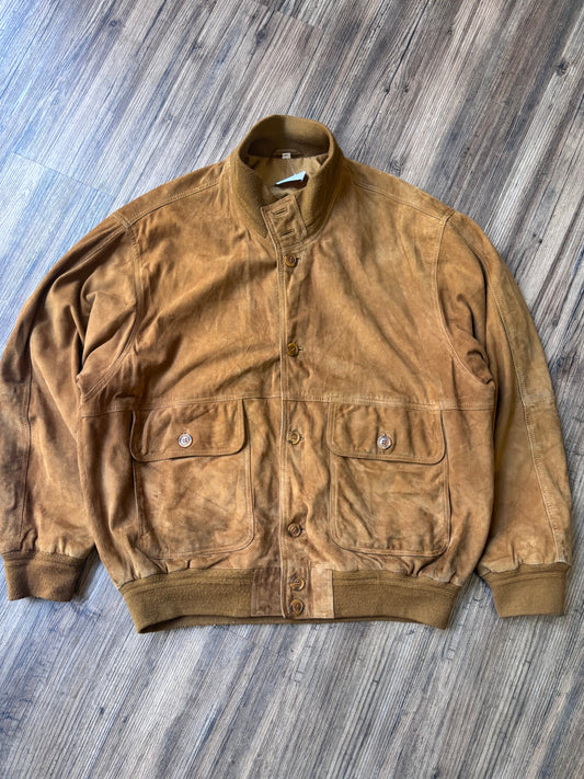 Vintage Suede Leather Bomber Jacket – Camel Brown