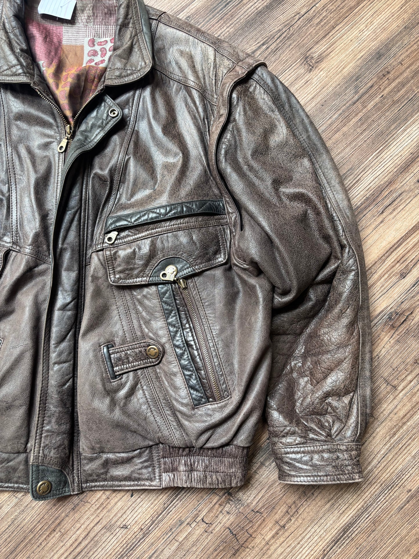 Vintage Convertible Leather Bomber – Brown