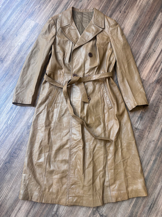 Vintage Ensemille Leder-Trenchcoat – Camel – Gr. 48
