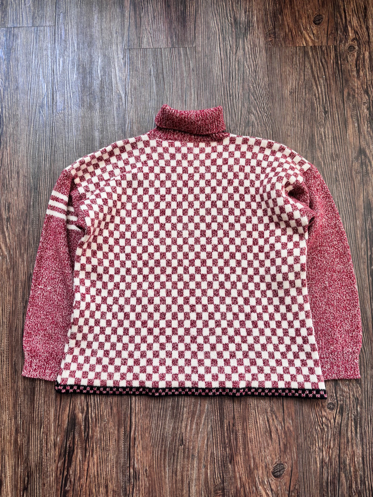 Vintage Checkerboard Rollkragenpullover – Bordeaux