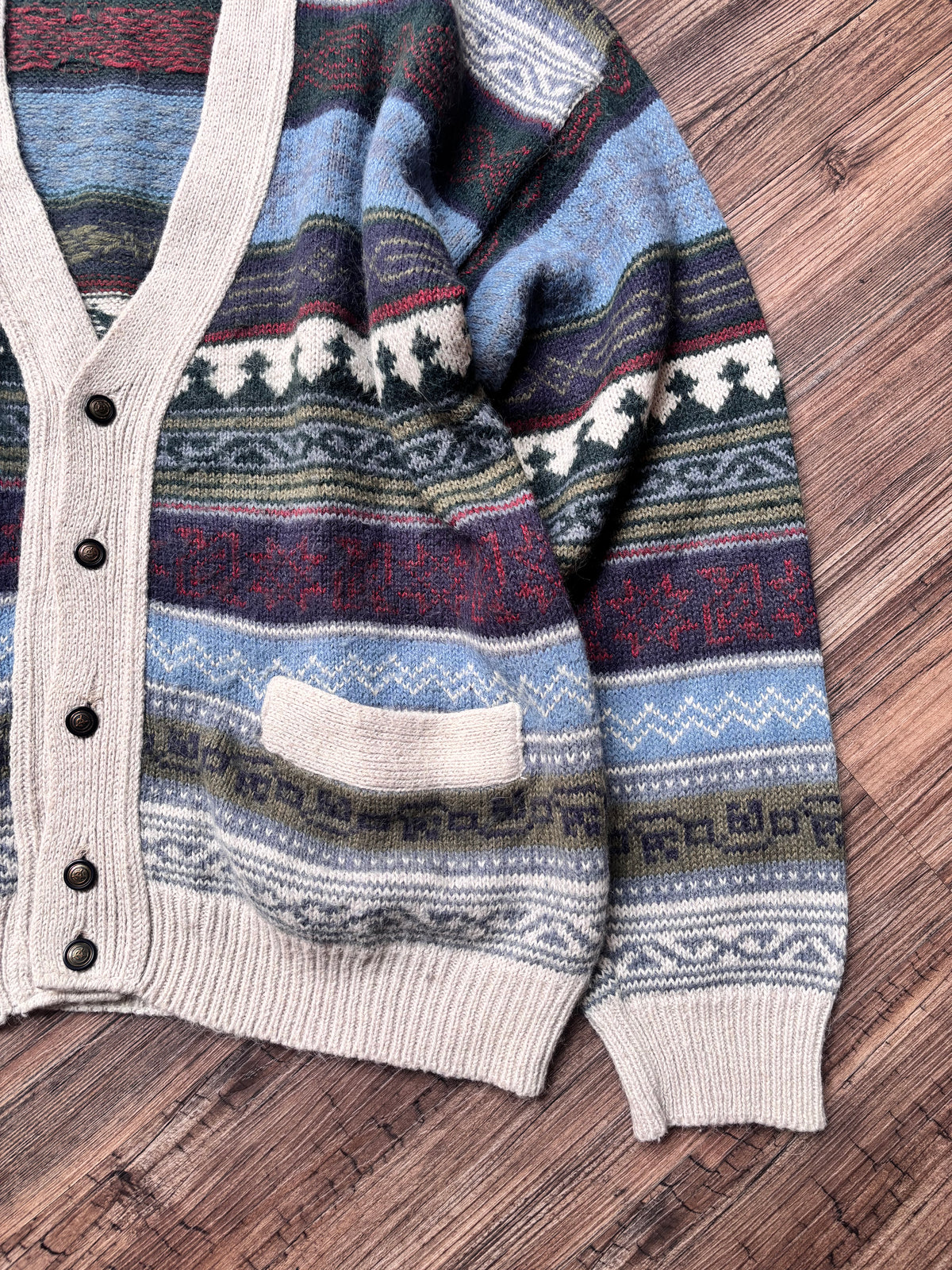 Vintage Wool & Alpaca Pattern Cardigan – Size L