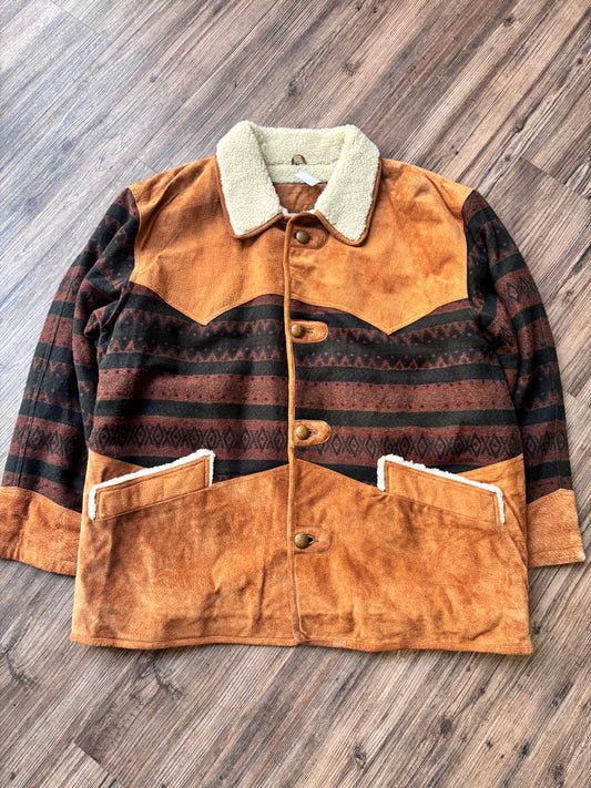 Vintage 90s Western Aztec Sherpa Jacket – Camel Brown