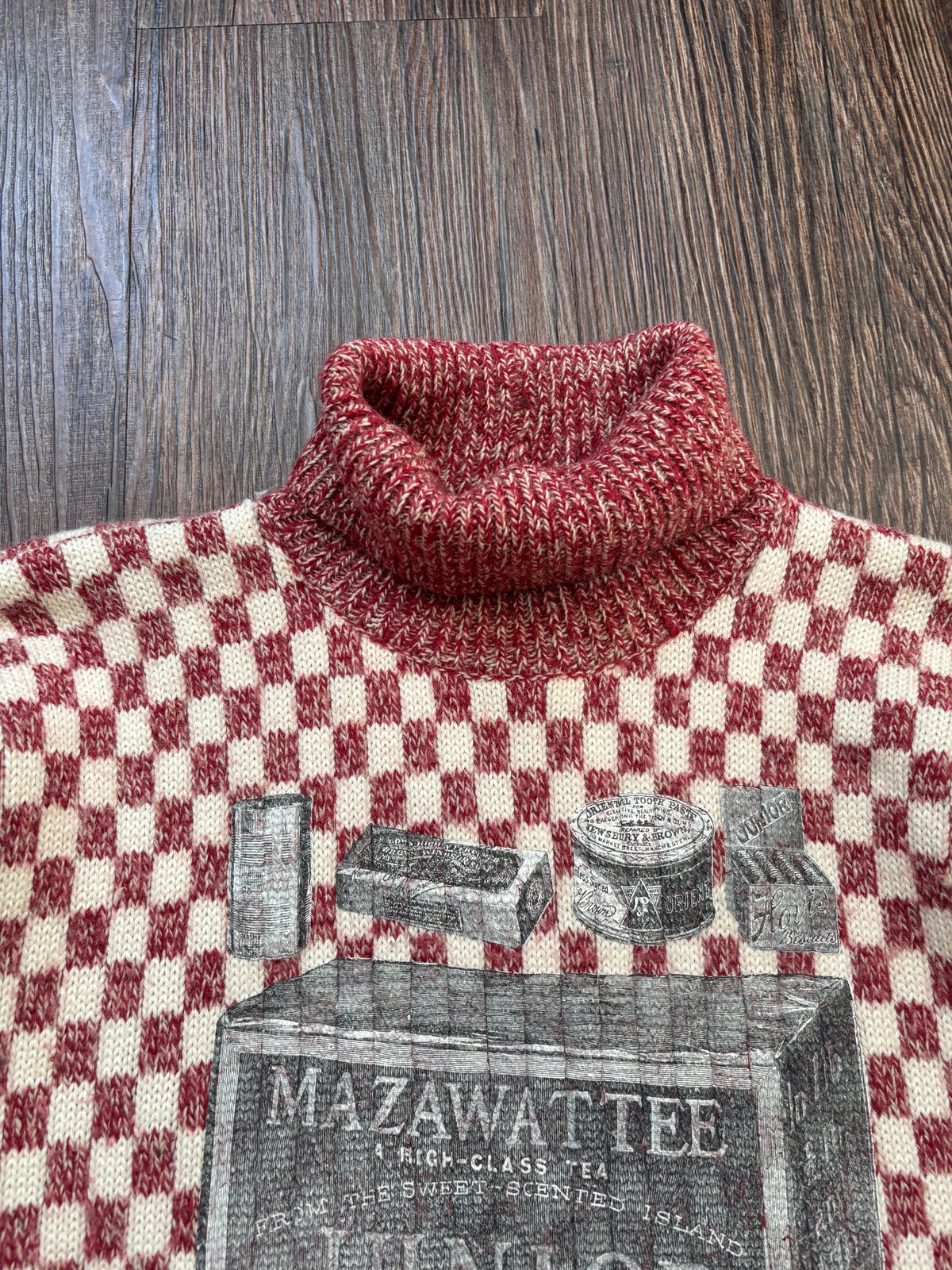 Vintage Checkerboard Rollkragenpullover – Bordeaux