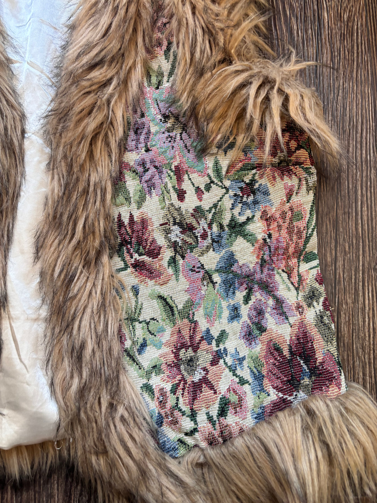 Vintage Milano Floral Tapestry Faux Fur Vest