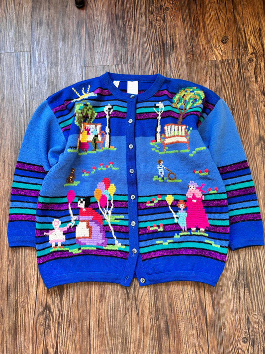 Vintage 80s Handknit Story Cardigan – 100% Wolle