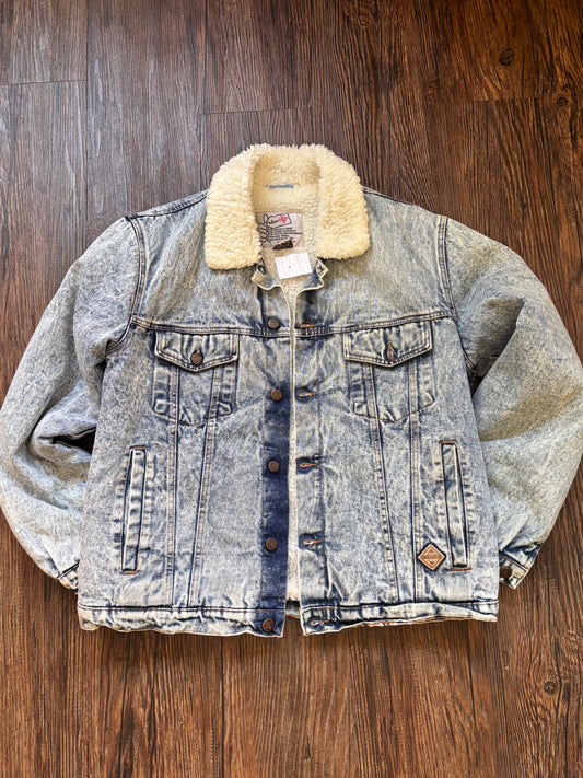 Vintage Follow Me Italy Sherpa Denim Jacket – Acid Wash