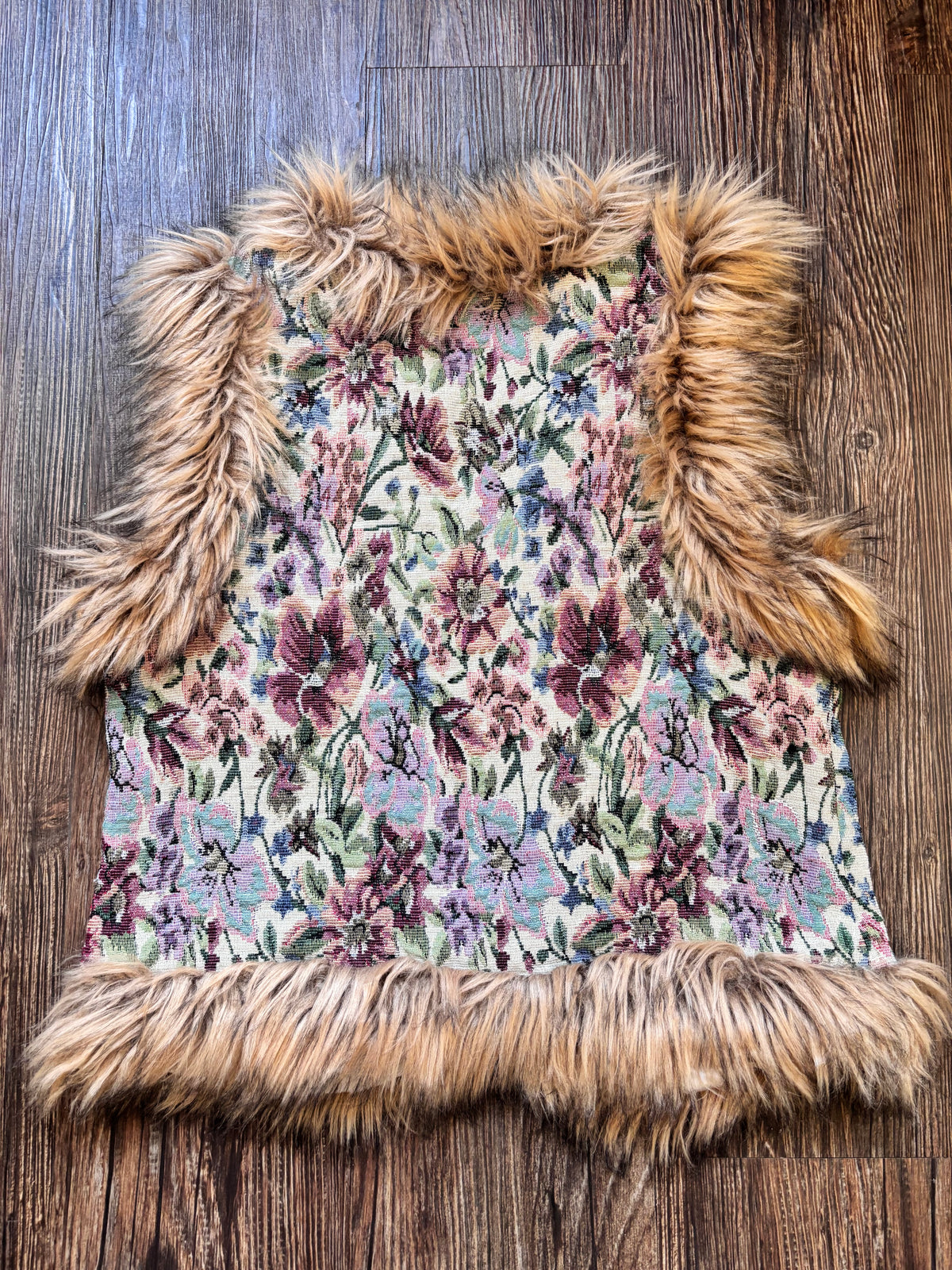 Vintage Milano Floral Tapestry Faux Fur Vest