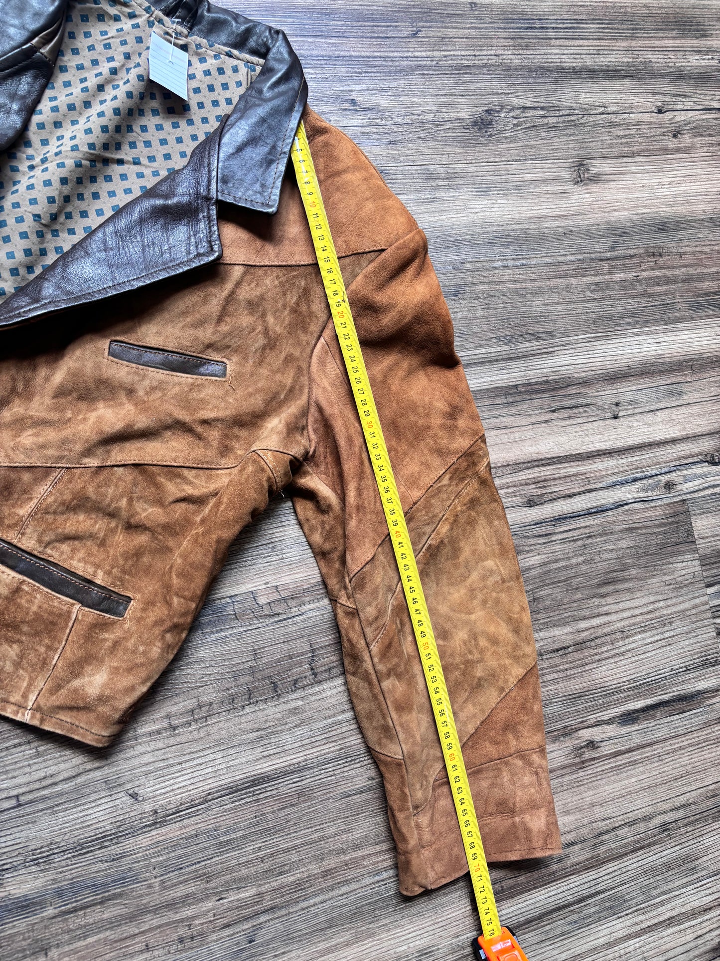 Vintage 80s Suede Tuxedo Jacket – Beige & Brown