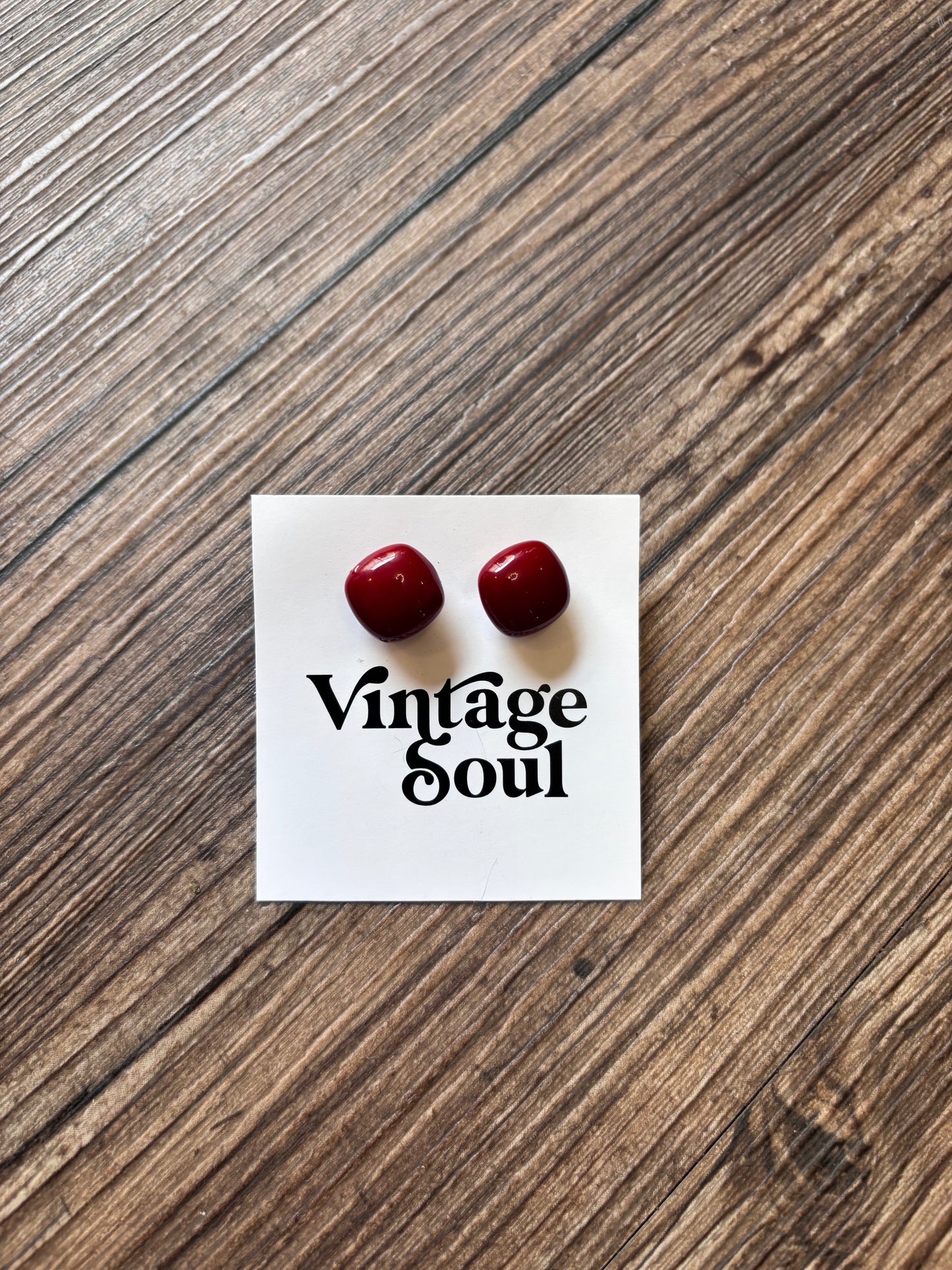 Burgundy Retro Stud Earrings – Wine Red