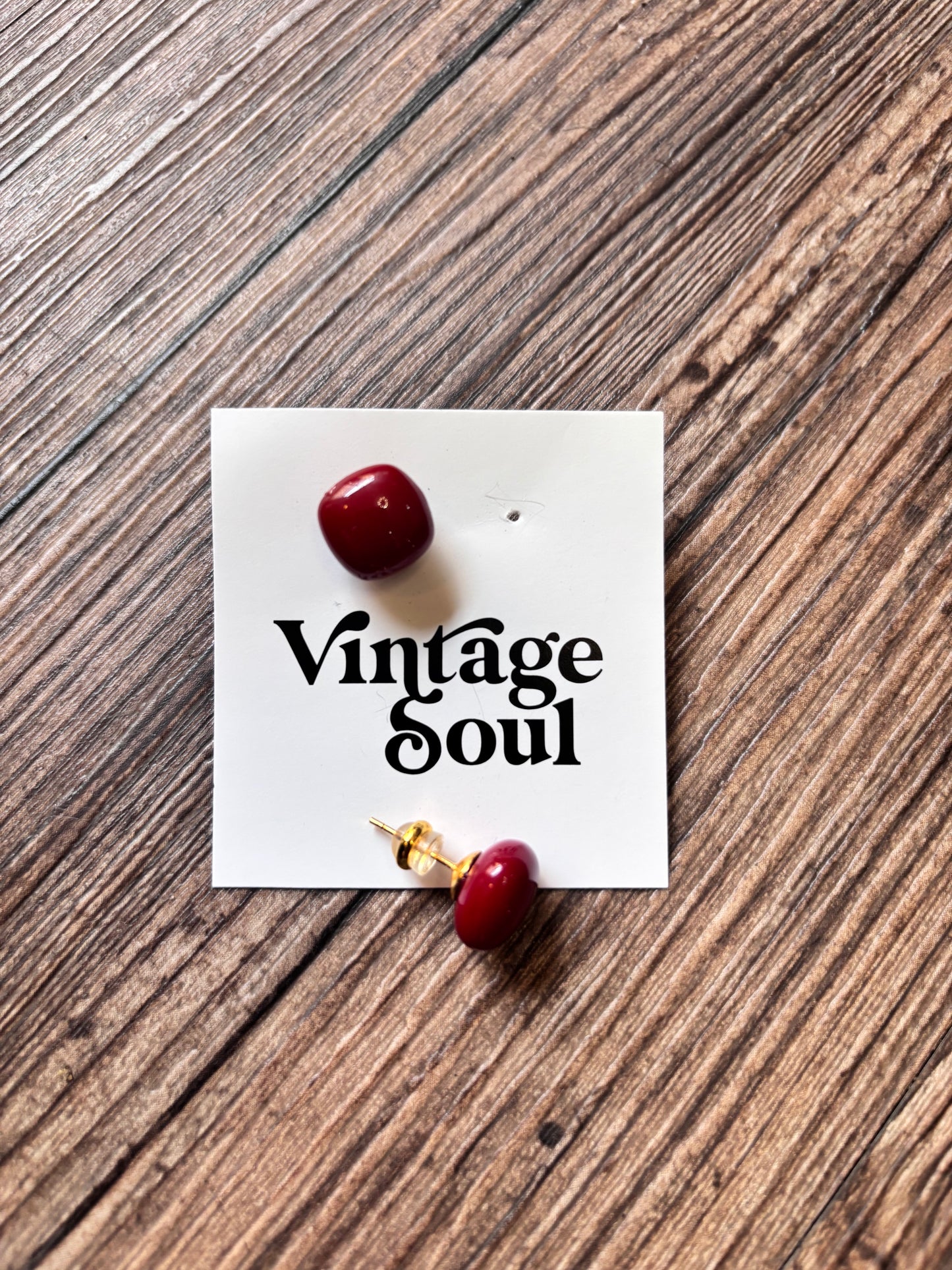 Burgundy Retro Stud Earrings – Wine Red